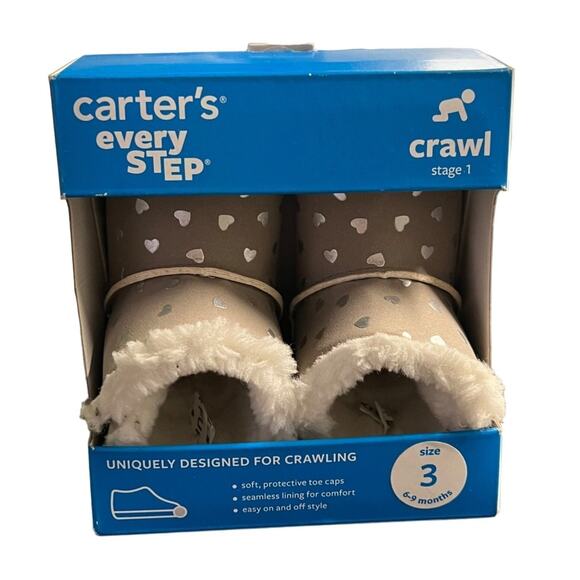 Carter's Every Step Baby Girls Size 3 Bucket Boots Stage 1 Crawl Hearts Fur - Picture 2 of 8